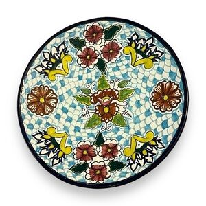 Talavera 9.5" Plate Mexican Pottery Flores Pue Colorful Floral Folk Art Signed